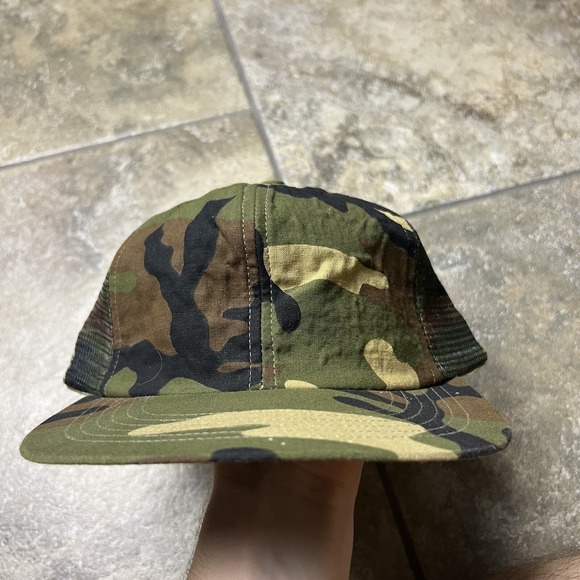 VINTAGE 80s Fishing Hunting‎ Camo Brown Snapback Trucker Hat Cap USA Farm Work - Picture 2 of 6